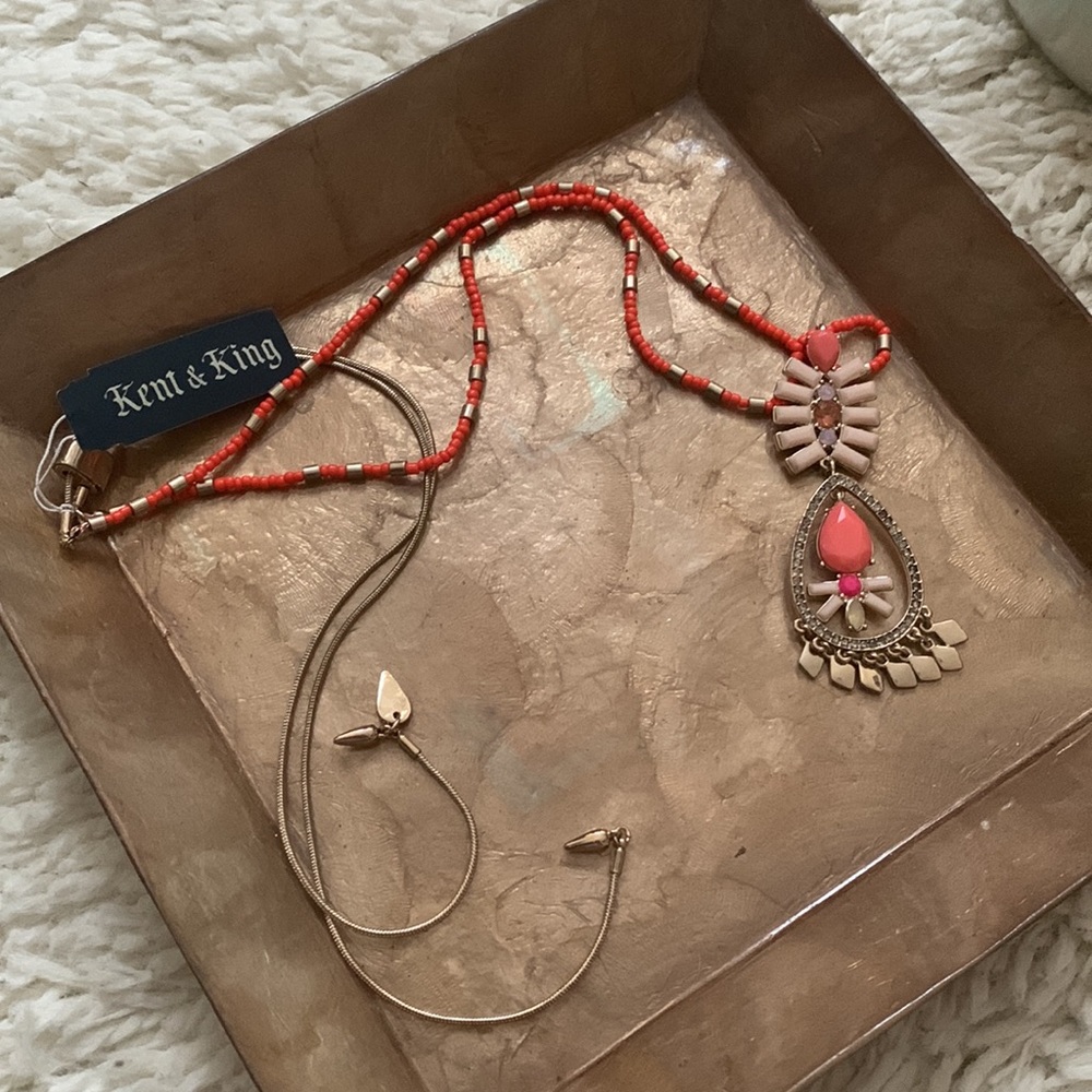 Coral Embellished Stones Drop Necklace